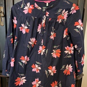 Joules Floral Blouse - Navy with Pink and Red Accents